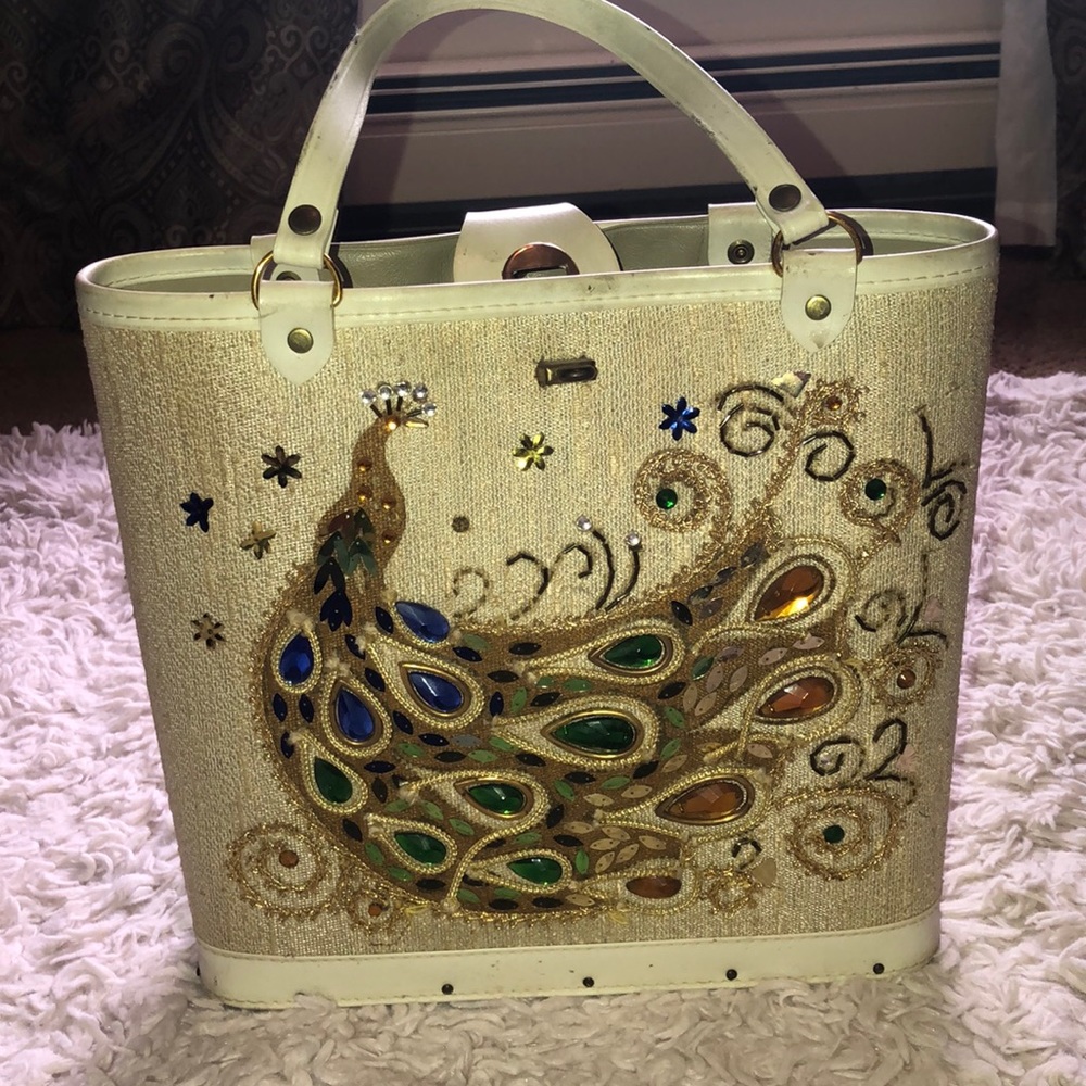 Vintage Rhinestone Peacock  Hand bag
